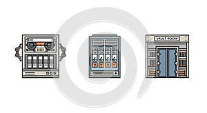 Data Storage, Server, and Security Vault Icons Set