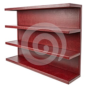 Set of three empty shelves with dark red texture photo