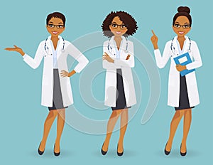 Set of three female doctors in different poses