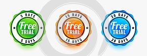 Set of three free trial badges