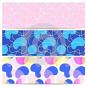 Set of three geometric abstract simple patterns. Seamless patterns.