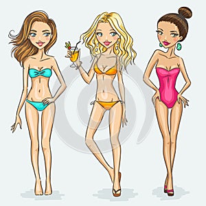 Set of three girls in bikini