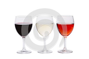 A set of three glasses of wine