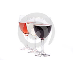 A set of three glasses of wine