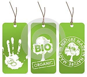 Set of three green tags for organic