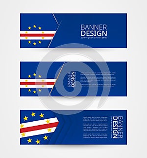 Set of three horizontal banners with flag of Cape Verde. Web banner design template in color of Cape Verde flag photo