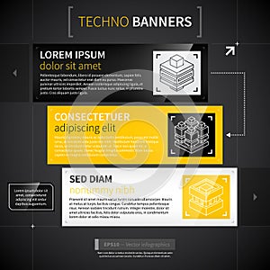 Set of three horizontal banners in techno style.
