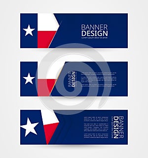 Set of three horizontal banners with US state flag of Texas. Web banner design template in color of Texas flag