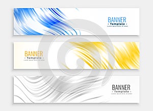 set of three horizontal web header layout in blue yellow and white color