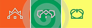 Set of three house vector logos. Linear logo monogram letter H.