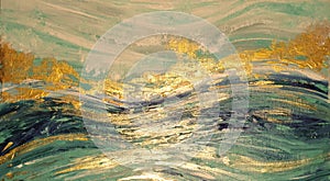 Set of three illustrations of abstract sea ocean art.