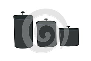 Set of three kitchen canisters silhouette on white background