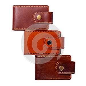 Set of three luxury craft business card holder cases made of leather