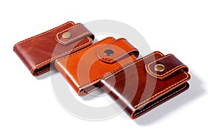 Set of three luxury craft business card holder cases made of leather