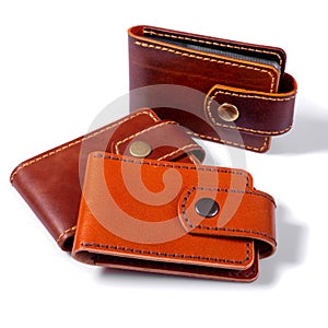 Set of three luxury craft business card holder cases made of leather