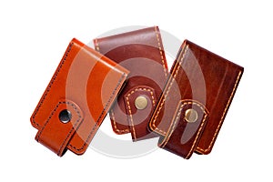 Set of three luxury craft business card holder cases made of leather