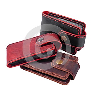 Set of three luxury craft business card holder cases made of leather