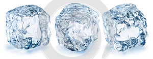 Set of three melting ice cubes covered with water drops. File contains clipping paths