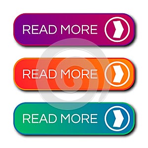 Set of three modern gradient buttons with shadows