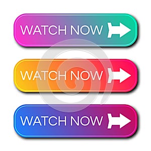 Set of three modern gradient buttons with shadows