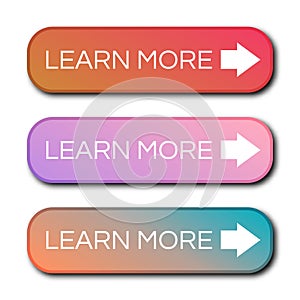 Set of three modern gradient buttons with shadows