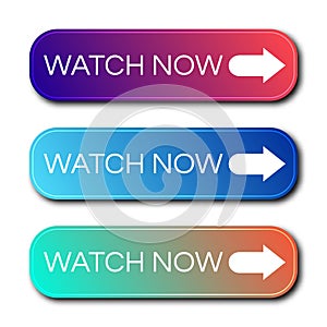 Set of three modern gradient buttons with shadows