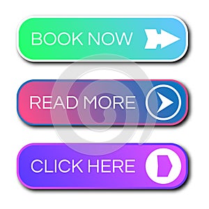 Set of three modern gradient buttons with shadows