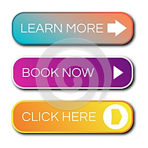 Set of three modern gradient buttons with shadows