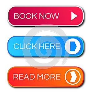 Set of three modern gradient buttons with shadows