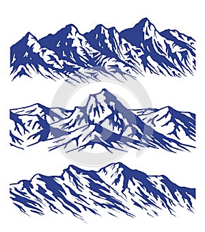 Set of three mountain range vector silhouettes