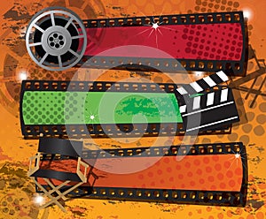 Set of three movie banners on grungy background