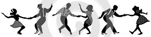 Set of three negative dancing couples silhouettes photo