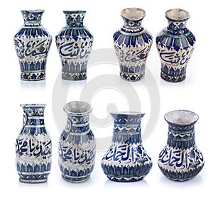 Set of three old vintage vases with Islamic quotes & ornaments