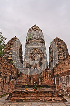 Set of three pagodas in sukhothai vertical