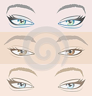 Set of three pairs of women`s eyes