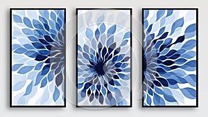 A set of three posters with blue flowers, zen decor.