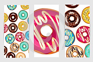A set of three posters of donuts