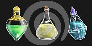 Set of three potion bottles