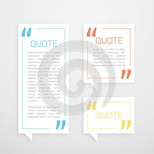 Set of three quotation chat bubble in minimal white style