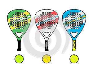 Set of three rackets of padel illustration