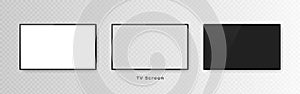 Set of three realistic television screens isolated on transparent background. 3d blank TV led monitor. Vector illustration