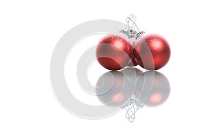 Set of three red christmas balls with reflex