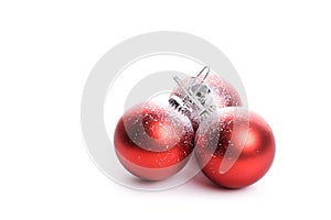 Set of three red christmas balls with reflex