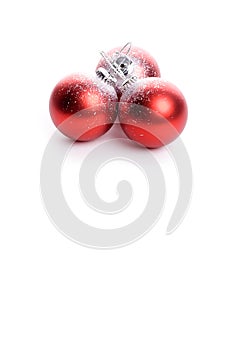 Set of three red christmas balls with reflex