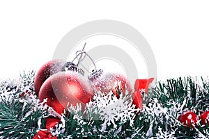 Set of three red christmas balls with reflex