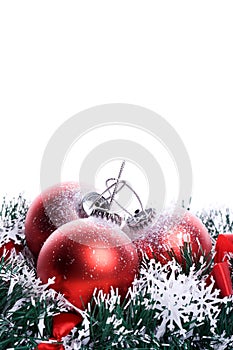 Set of three red christmas balls with reflex