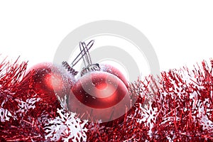 Set of three red christmas balls with reflex