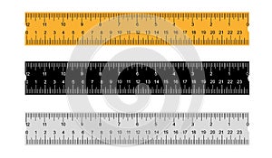Set of three rul Plastic yellow, black, gray insulated rulers with double side measuring inches and