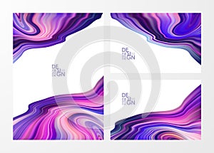 Set of three template of Abstract colorful flow backgrounds. Wave color Liquid shape. Marble effect