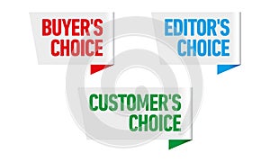 Set of three vector badges - editors choice, customers choice, buyers choice